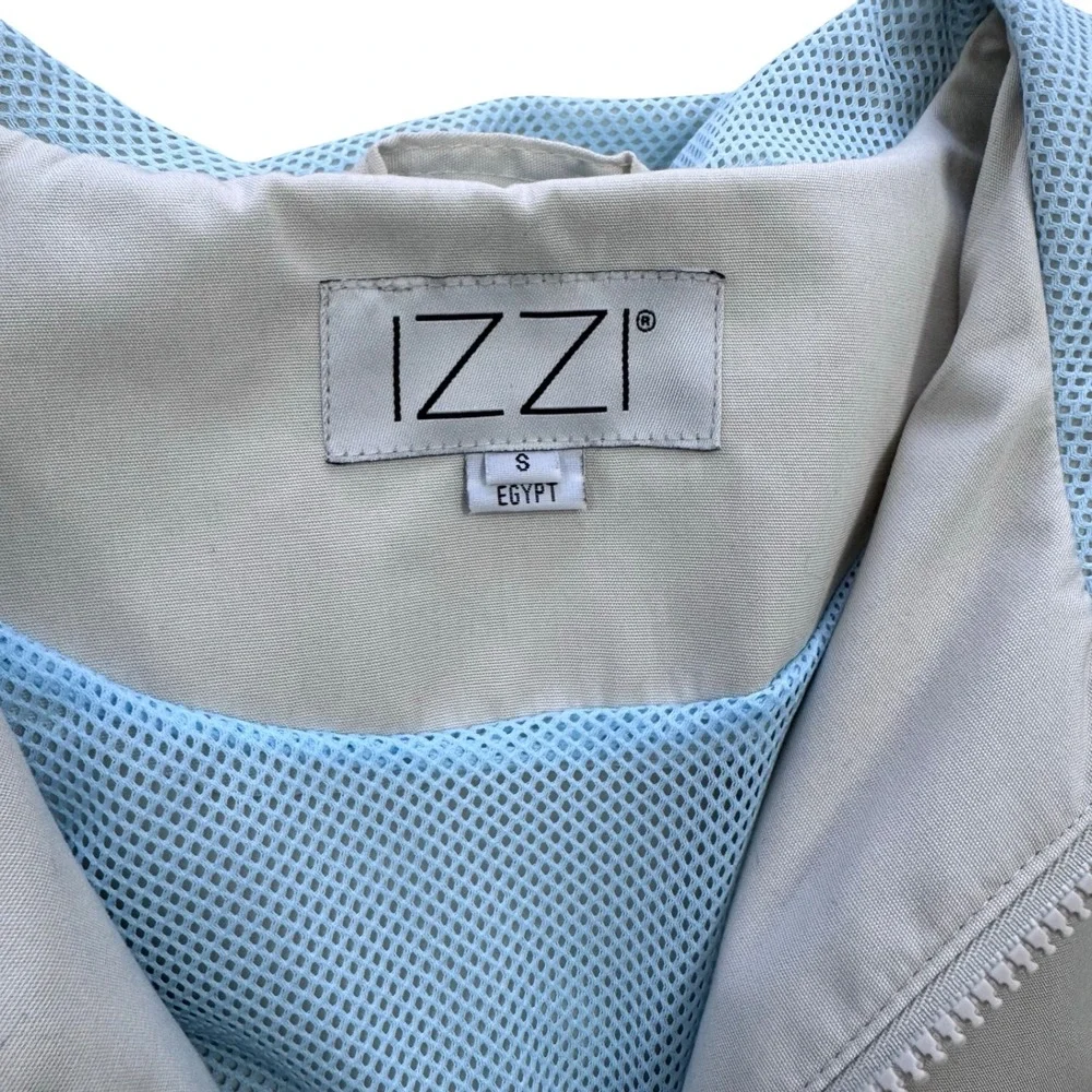 IZZI Women Stone Beige Hooded Windbreaker Jacket Floral Embroidery Small